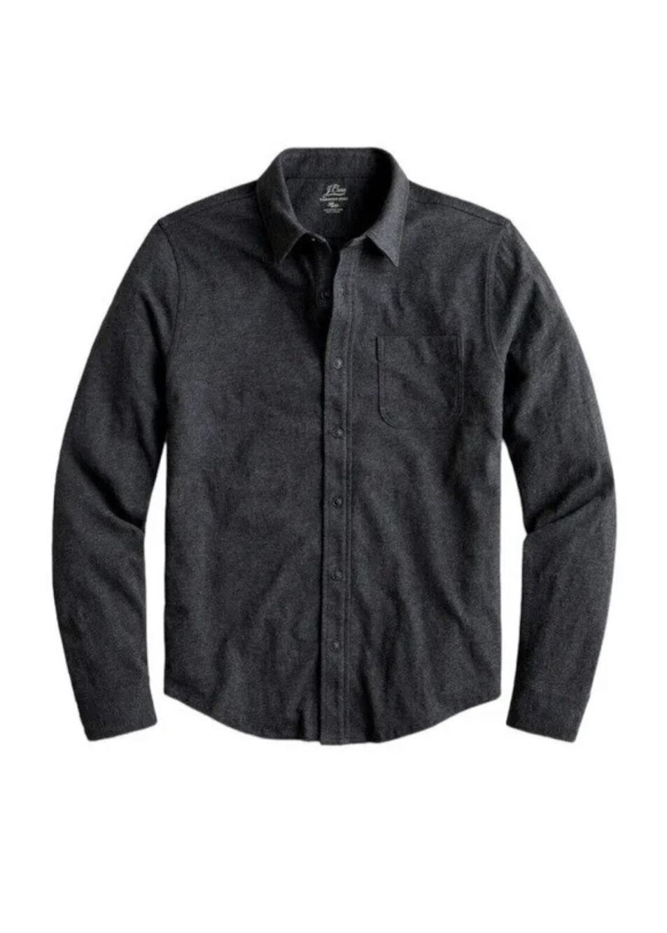 J. Crew Mens Garment-Dyed Harbor Shirt Sz L Charcoal Gray Long Slv Button Up